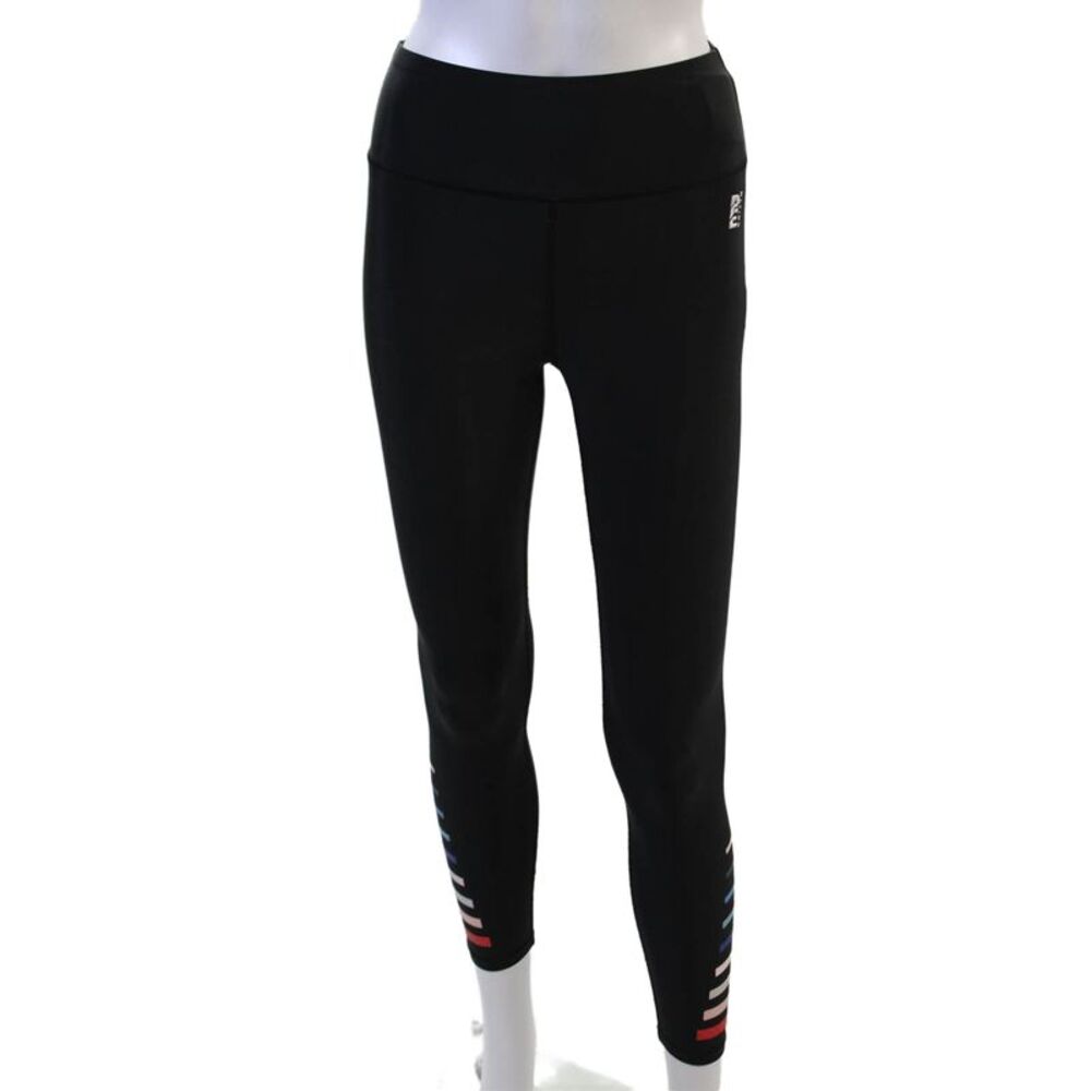 PE Nation Women Ankle Leggings Black Striped Size S